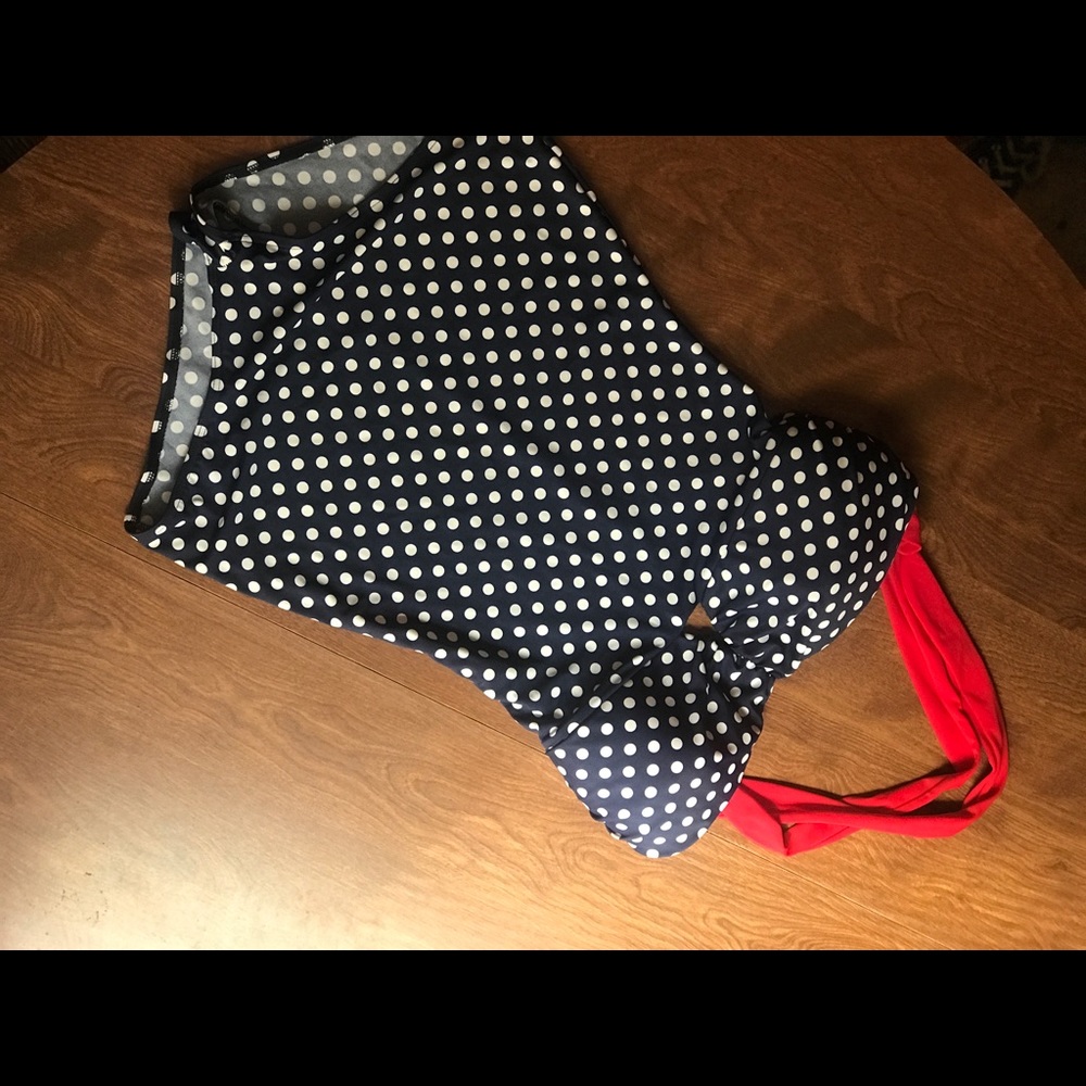 Polka dot bathing suit.
